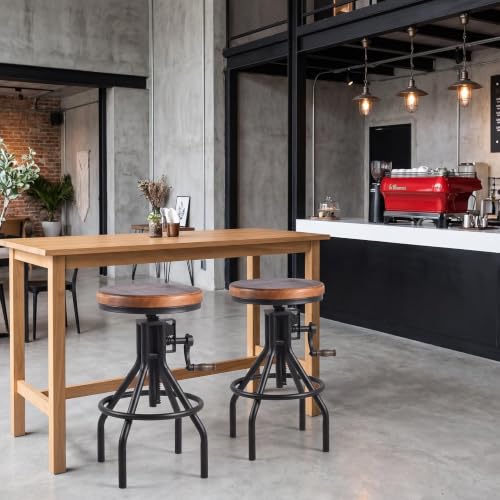 Butaco industrial de estilo granja con asiento de madera, altura ajustable y manija, para cocina o bar, negro, juego de 2 miniatura 2