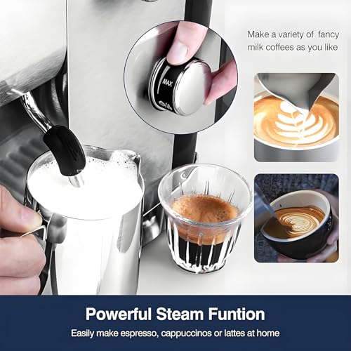 Cafetera Espresso semiautomática con vaporizador de Leche, Alta presión de 20 Bares, depósito de Agua de 900 ml y función para Preparar Capuchino.