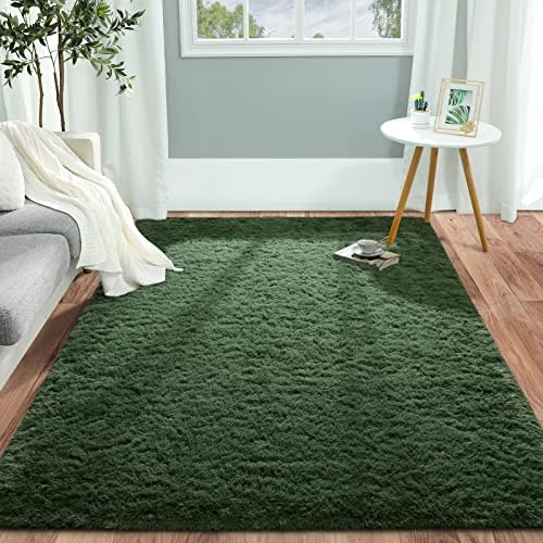 Pettop Fluffy Deep Green Rug for Bedroom Living Room, 4×6 Feet Rectangle Large Rug Plush Fuzzy Carpet for Girls Kids Boys, Non-Slip and Washable Rug for Nursery Classroom, Home Decor Rug