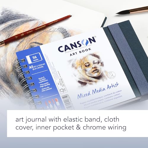 Canson Mixed Media Art Book, 8.3x5.8 inches, 56 Sheets, Blue Cloth Hardcover, Side Wire - Professional Artist Notebook for Painting, Sketching, Drawing by Canson - Image 3