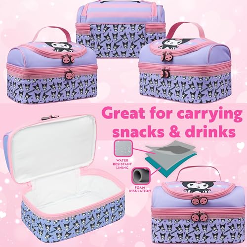 Get Trend Hello Kitty Kuromi Insulated Lunch Bag Two Compartments Anime Kawaii Lunch Box Cooler Bag for Picnic Gifts for Kids (Multi Kuromi)
