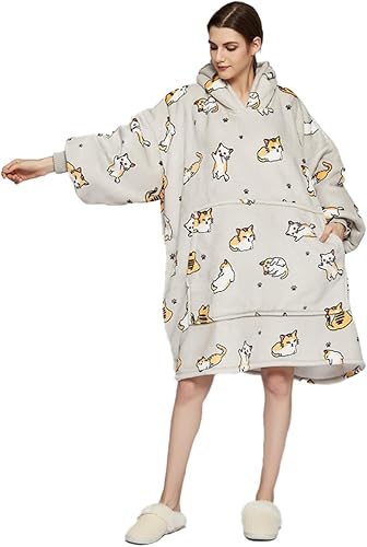 Gominimo Sudadera con capucha de forro polar Sherpa de gran tamaño con bolsillo frontal grande, acogedora, cálida, cómoda, mullida, Gato