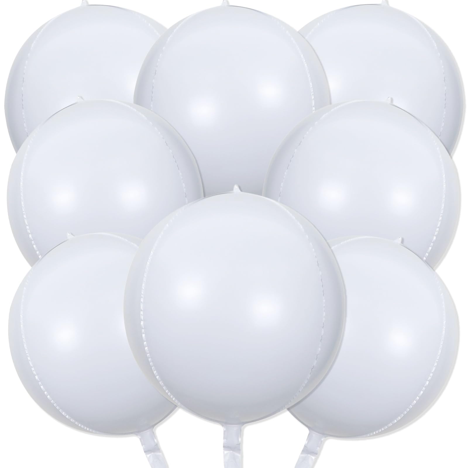8 Pcs White Balloons, 22 Inch Large 4D Sphere Foil Mylar Balloons for Birthday Party Decorations Bachelorette Christmas Graduation Baby Shower Wedding