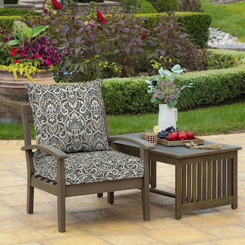 Image of Arden Outdoor Deep Seat Cushion Set, 4-Pack, 22x24, Black Damask | Sofa, Couch, Conversation Set, Weather-Proof, Rain-Proof, Fade Resistant for Chair, Mold and Mildew Resistant