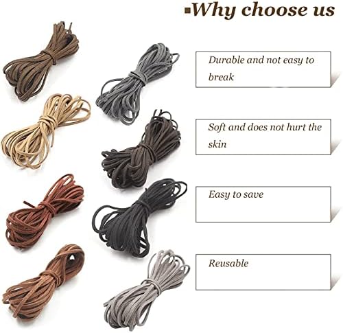 8 Rolls Leather Cord, Leather Necklace Cord Leather Rope with 100 Cord Ends & 20 Lobster Clasps, Leather String for Necklace Bracelet Jewellery Making DIY Crafts, 5 m * 3 mm, 8 Colours