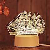 AKIS HOME 3D Nachtlicht, LED Illusion Lampe mit Smart Touch 7 Farben für Wohnzimmer Schlafzimmer, Geburtstagsgeschenk für Mädchen Junge (Segelboot, 7-farbig)