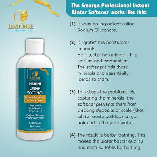Image of Emerge Professional Instant Water Softener | Hard Water Solution for Hair Fall & Skin Dryness | Enriched with Sodium Gluconate & Apple Cider Vinegar | For All Hair & Skin Types | 400 ml