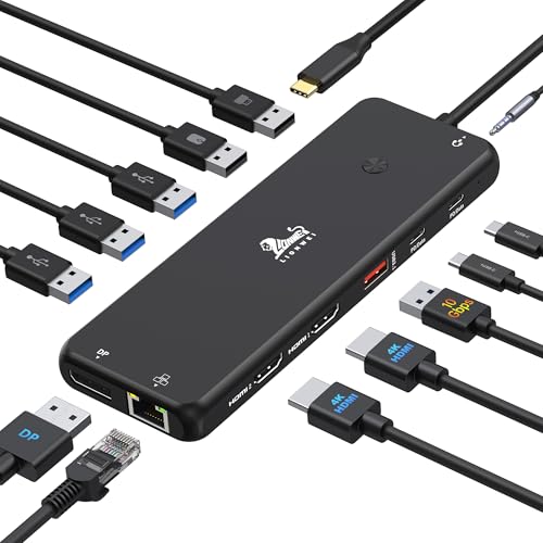 LIONWEI USB C Docking Station Dual Monitor 13 in 1 USB Hub, Triple Display, 8 USB C/A Ports, Ethernet, Audio, Laptop Dock for MacBook,Dell,HP,Lenovo,Surface