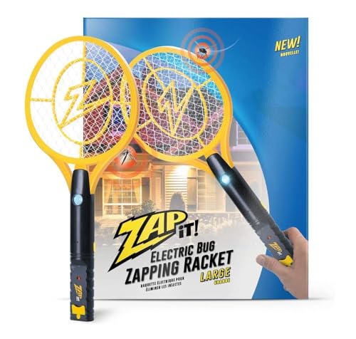 ZAP IT! Rechargeable Electric Fly Swatter Racket - 4,000-Volt Mosquito Zapper with USB Charging and LED Light - Large - Safe 3-Layer Mesh Bug Zapper Racquet for Indoors and Outdoors - Yellow