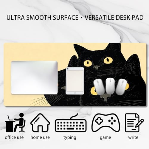 Image of Nuxovilar Professional Large Mouse Pad & Computer Game Mouse Mat (35.4x15.7IN, Artistic Black Cats with Yellow Eyes) (90 * 40cm Artistic Black Cats)