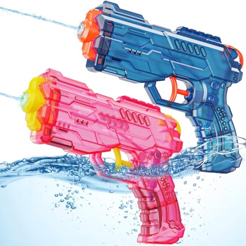 Cafiuio Water Gun for Kids - Squirt Gun Adults Summer Super Water Blaster Soaker Water Guns Toys for Boys Girls Toddler 2 Pack Small Watergun for Swimming Pool Beach Blue+Pink