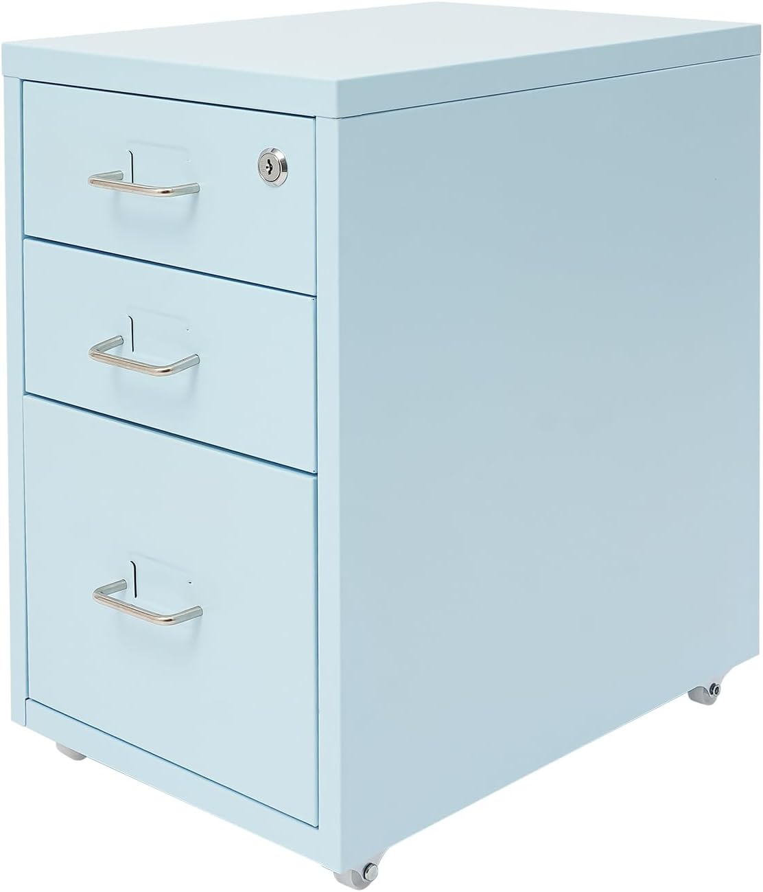 3-Drawer File Cabinet with Lock - Fireproof File Cabinet for Home Office, Letter & Legal Size Locking Security File Cabinet, Blue Metal Storage Cabinet with Wheels, Mobile for Office Documents