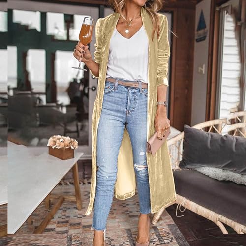 Women's Velvet Long Cardigan Jacket Dressy Velour Lapel Collar Maxi Coats Vintage Open Front Duster Cardigan Outwear2