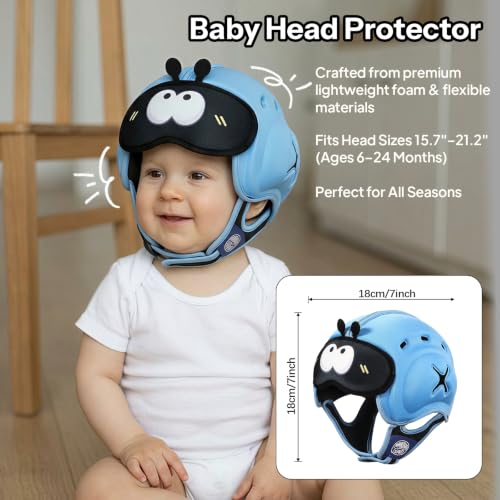 Image of Mambobaby Baby Head Protector Baby Helmet for Crawling Walking- Extra-Thick Deep Forehead Padding, Toddler Helmet 6-24 Months, Infant Safety, Ultra-Light Soft Desig-Blue Beetle