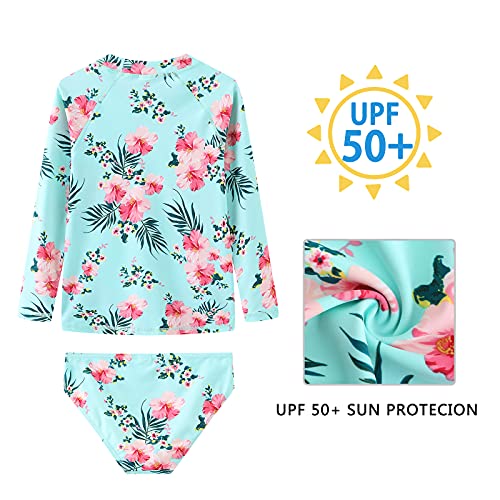 Girls Two Piece Rash Guard Swimsuits Set Long Sleeve Bathing Suit with UPF 50+ Sun Protection Kids Sunsuits Swimwear Set3