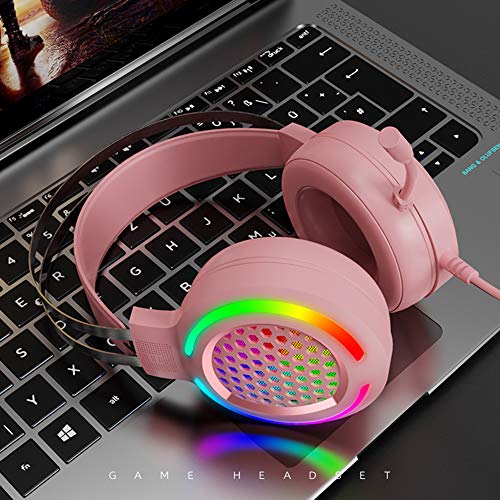 Gaming Headset, 3,5 mm bedrade over-head ruisonderdrukkende hoofdtelefoon met RGB Chroma Backlit, Stereo Surround Sound, 360 ° Rotatie microfoon met volumeregeling voor PS4/Xbox één/Mac/PC (roze) - Afbeelding 8