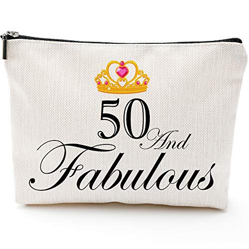 50 and Fabulous,50th Birthday Gifts for Women, Boss,Wife,Mother,Daughter Makeup Bag, Milestone Birthday Gift for Her, Presents for Turning Fifty and Fabulous