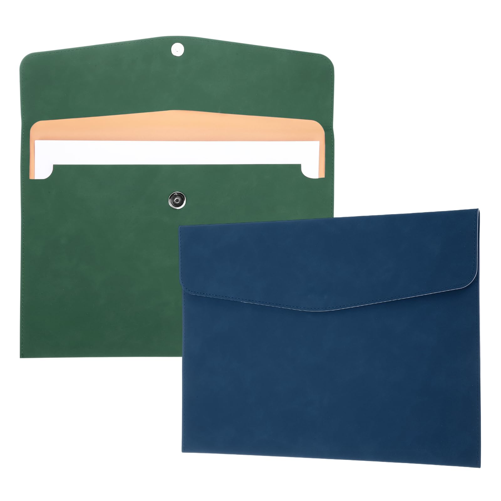 PATIKIL 2Pcs PU Leather File Folders, 13x9 A4 Document Holder Waterproof Envelope Folder with Snap Closure, Portable Portfolio Organizer Case for Paper Receipt, Green/Blue