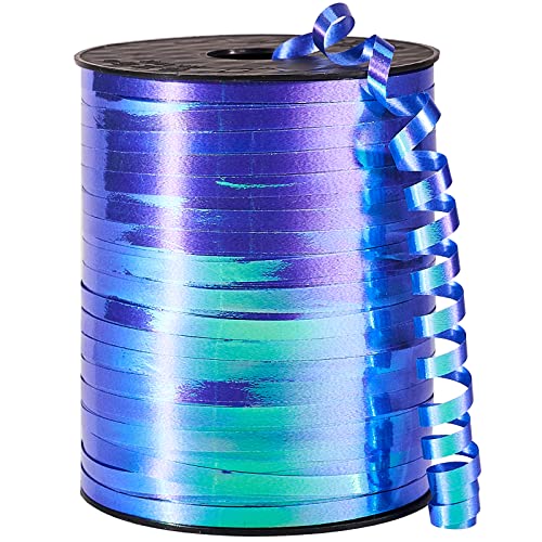 Image of PartyWoo Blue Ribbon, 500 Yard Curling Ribbon for Crafts, Balloon String, Gift Wrapping, Holographic - 1 Roll
