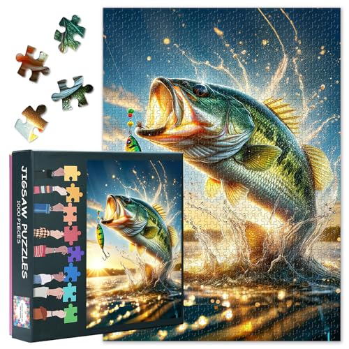 TUMOVO Bass Jumping 1000 Piece Puzzle for Adults, Fishing