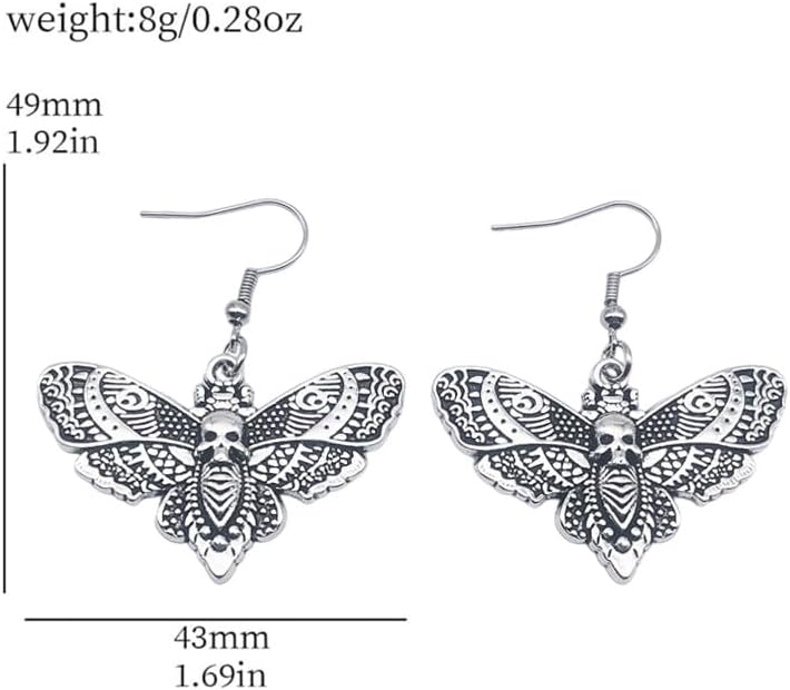 Goth Moth Dangle Earrings for Women - Gothic Jewelry with Skull and Sun Moon Symbols, Witchy Statement Jewelry Gift, Vintage Punk Moth Butterfly Skull Dangle Earrings for Women - Image 2