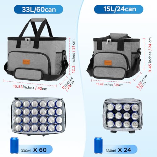Image of Portable Soft Cooler Bag - 24 /60 Can Insulated Camping Cooler, Leakproof Collapsible Soft Sided Cooler for Drink, Suitable for Picnic, Beach, Outdoor, Lunch, Work, Ice Chest