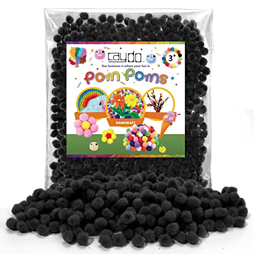 Caydo 500 Pieces 1cm Black Pom Poms Mini Craft Pom Poms Balls for Kids DIY Art Creative Crafts Projects Home Decorations
