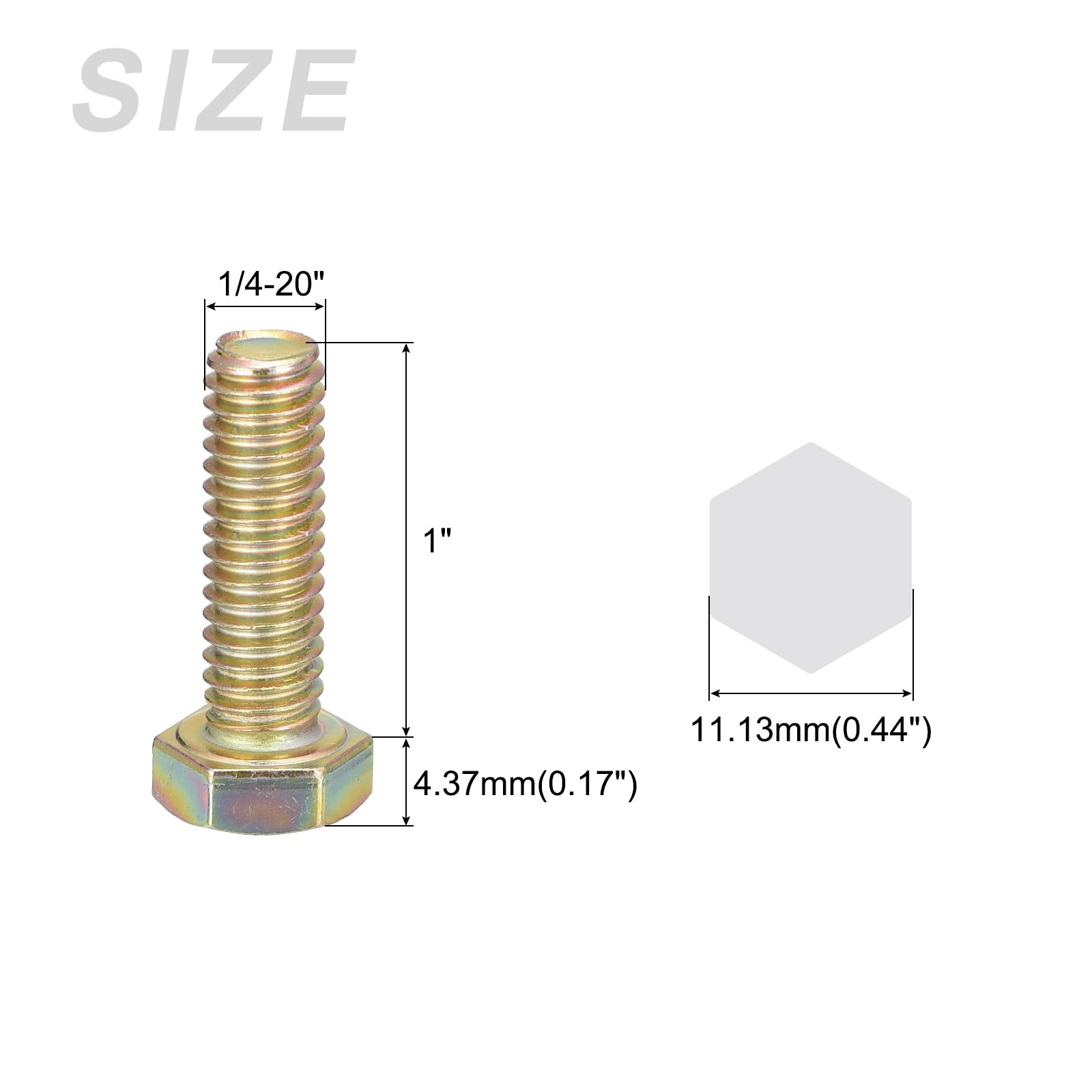 METALLIXITY Hex Bolts (1/4-20x1") 50Pcs, Carbon Steel Zinc Plated Fully Threaded, Coarse Thread UNC Hex Head Screw Bolt - Image 2