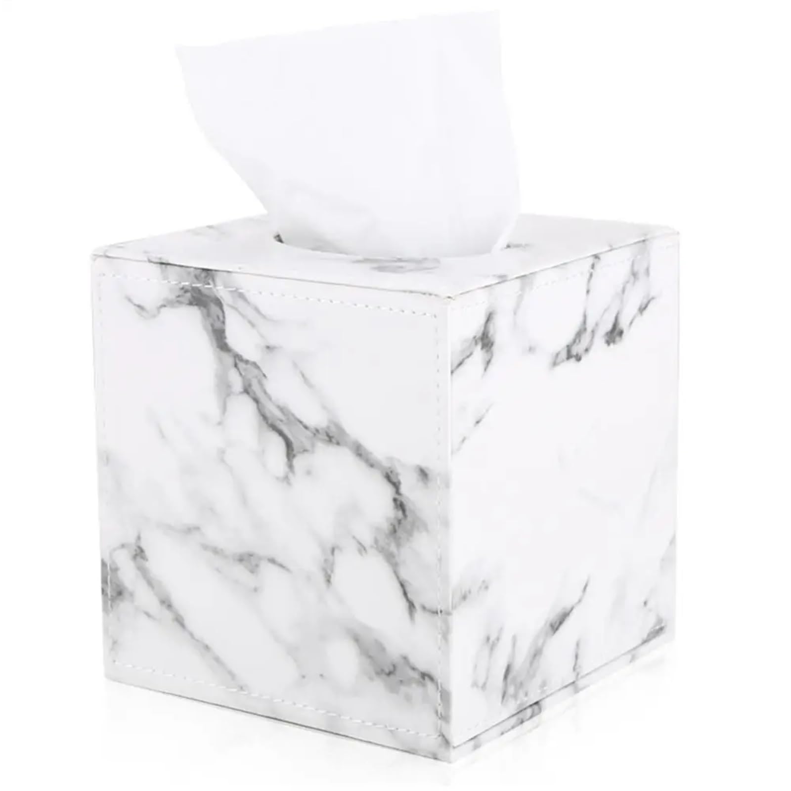 Tissue Box Marble Square Tissue Box PU Leather Roll Tissue Holder Cube Toilet Paper Box Napkin Box Cover Wooden Canister Dispenser(Marble)