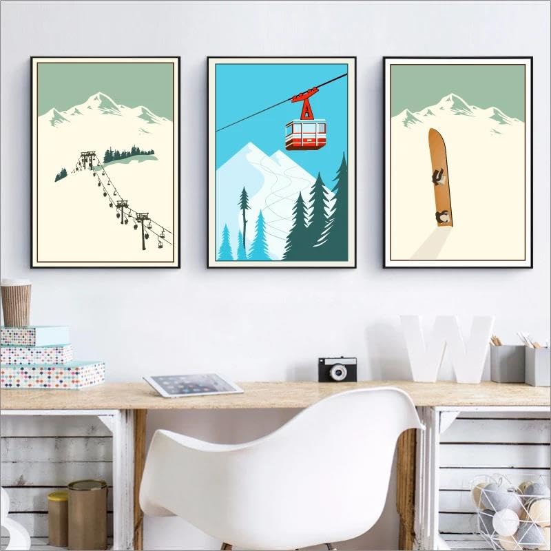 Affiche de Ski Vintage pour Décoration Murale d'Hiver