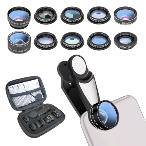 10-in-1 Universal teleobjektiv für Smartphone,Handy objektiv Set,polarisationsfilter Handy,Kaleidoskop-Objektiv, Starlight-Objektiv,für iPhone und die...