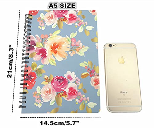 4 Pack A5 Spiral Notebook Journal,Wirebound Ruled Sketch Book Notepad Diary Memo Planner,A5 Size(8.3X5.7") & 80 Sheets (Floral) #TOP1