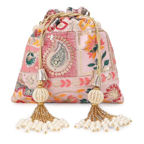Image of LONGING TO BUY Indian Ethnic Pearls & Sequence Potli Bag for Women, Wedding Potli Bag and For Ethnic Wear