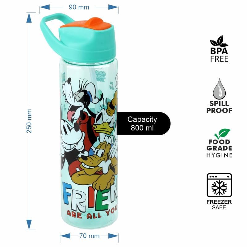 Image of SKi Homeware Plastic SKI GLIDE Sipper Water Bottle 800 ML,for School,Sports,Trek,Travel|Teens & Kids|800 ML,Light Weight,Pop-up Sipper with Handle|Character Merchandise|Mickey & Friends,Multicolour