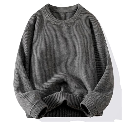 Men Knitted Crew Neck Sweater Ribbed Neckline Thick Warm Loose Daily Pullovers4