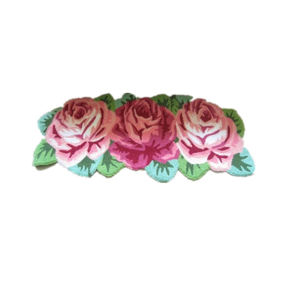 Judy Dre am Rose Floor Runner Area Rugs Handmade Modern Carpet Pink Floral Bedside Rug Washable Anti-Slip Floor Mat for Girls Room Living Room/Bedroom/Kitchen/Dining Room Doormat 25.5" X 49"