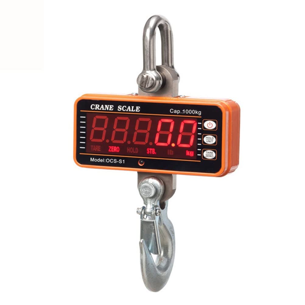LKLNKVL Hanging scale, Digital Crane Scale 1000kg/2200lbs Heavy Duty Hanging With Remote Control LED Display Thicken Case(Orange,1000KG/500G)
