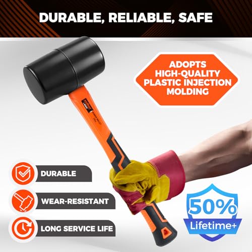 image for HORUSDY 16oz Durable Rubber Mallet Hammer with Fiberglass Handle, Non-