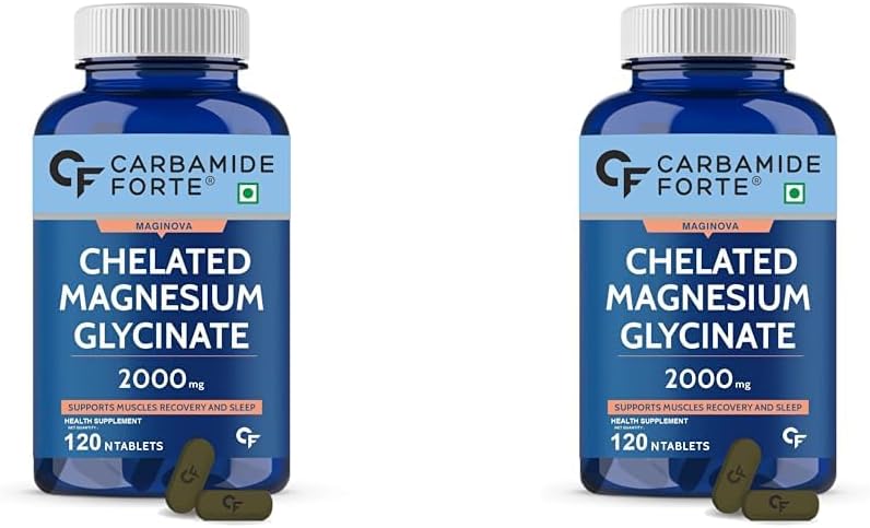 Chelated Magnesium Glycinate 2000mg Per Serving Supplement - 120 Veg Tablets (Pack of 2)