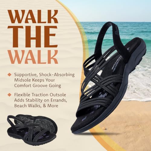 Image of Skechers Women's Reggae Slim Simply Stretch Sandal | Skechers Memory Foam Footbed, Stretch Fit, Machine Washable, Vegan, Strappy Gore Slingback Sandal