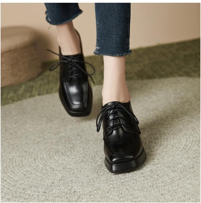 Women's Retro Thick Sole Chunky Heel Oxford Shoes Lace Up Square Toe Comfortable High Heels Ladies Dress Shoes4