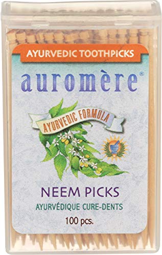 Auromere Ayurvedic Neem Toothpicks - Vegan, Natural, Non GMO, Made from Birchwood (100 Count), 2 Pack