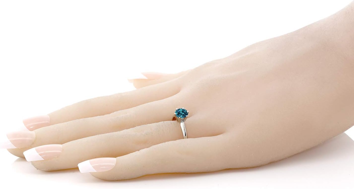 Gem Stone King 18K White Gold London Blue Topaz Engagement Solitaire Ring For Women (0.70 Cttw, Round 5MM, Gemstone November Birthstone) - Image 3