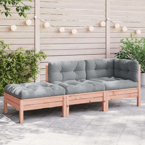 3-Seater Garden Sectional Sofa with Cushions, Solid Douglas Wood, Patio Sectional Sofa, Modular Design for Outdoor Lounge, Durable and Stable