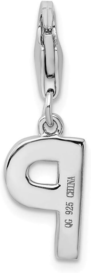 Rhodium-Plated Sterling Silver Synthetic CZ Letter P w/Lobster Clasp Charm QCC105P