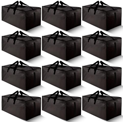 Image of HOMESURE 12 Pack Large Strong Moving Bags with Zippers & Carrying Handles - Water-Resistant - Heavy Duty Storage Tote for Space Saving Moving Storage, Fold Flat, Alternative to Moving Box (Black)
