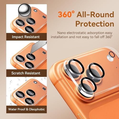 Image of Camera Lens Protector Compatible with iPhone 17 Pro (Pack of 3) | 9H Tempered Glass Camera Lens Guard | Scratch Resistant | HD Clear | Anti-Fingerprint | Easy Installation | Bubble Free