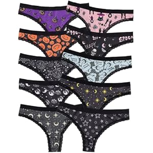 Morvia Variety of Panties Thongs Sexy Cute Chic Gothic Contrast Lace Halloween Skulls Stars Inspired Print Random Underwear Large Multicolr 3