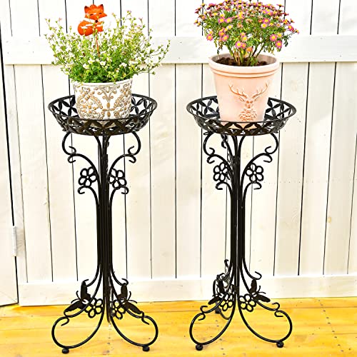 Sungmor Lightweight Metal Flower Pot Stands - 2 Pack 29.7 Inches Tall Black Plant Stand - Rustproof Potted Plant Holder Container Support - Indoor & Outdoor Elegant Corner Decorative Display Rack #TOP2