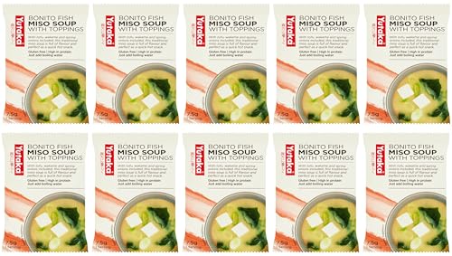 Yutaka - Instant Bonito Fish Miso Soup with Toppings 7.5g Pack of 10 - Japanese-Style Freeze-Dried Soup with Tofu Seaweed & Spring Onion - Gluten Free High Protein Quick & Authentic Hot Snack